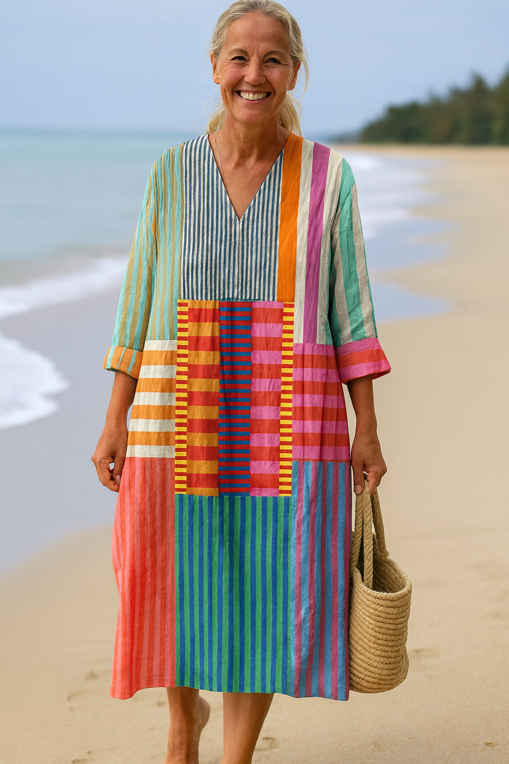 SELMA™ | Lang patchworkkjole i flerfarvet design