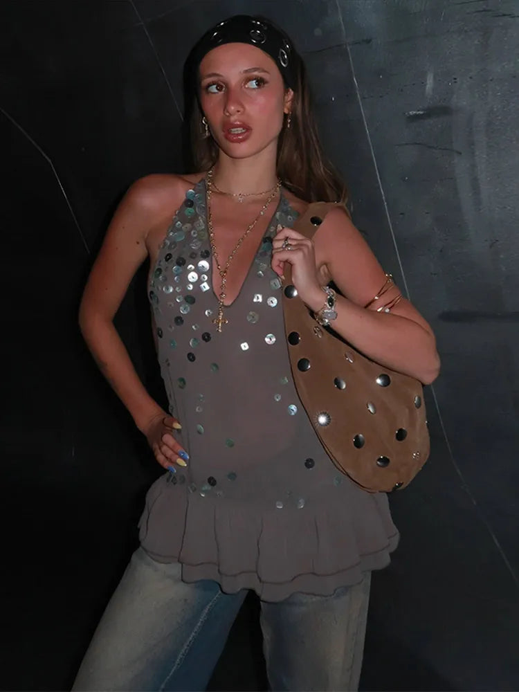 Cindy™ | Glitrende Paillet Halterneck Top