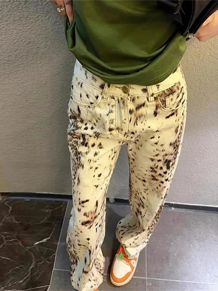 Fina | Statement-jeans med dyreprint-detalje