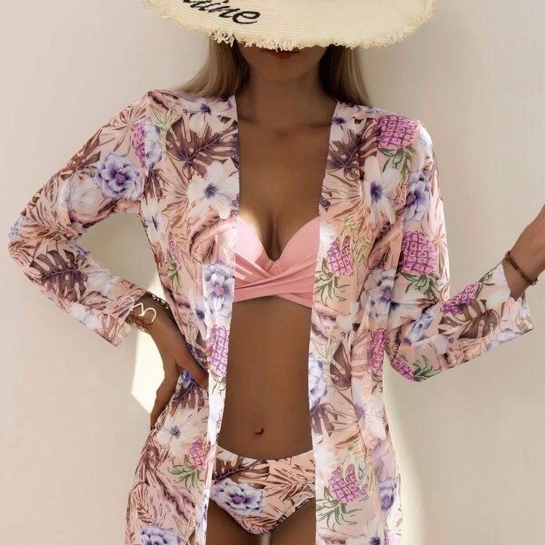 Isla | 3-delt Tropisk Bikinisæt med Kimono