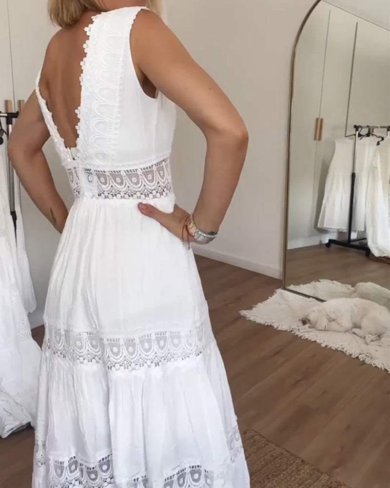 LIVA™ | Ærmeløs midi-kjole i boho-stil med blondedetaljer