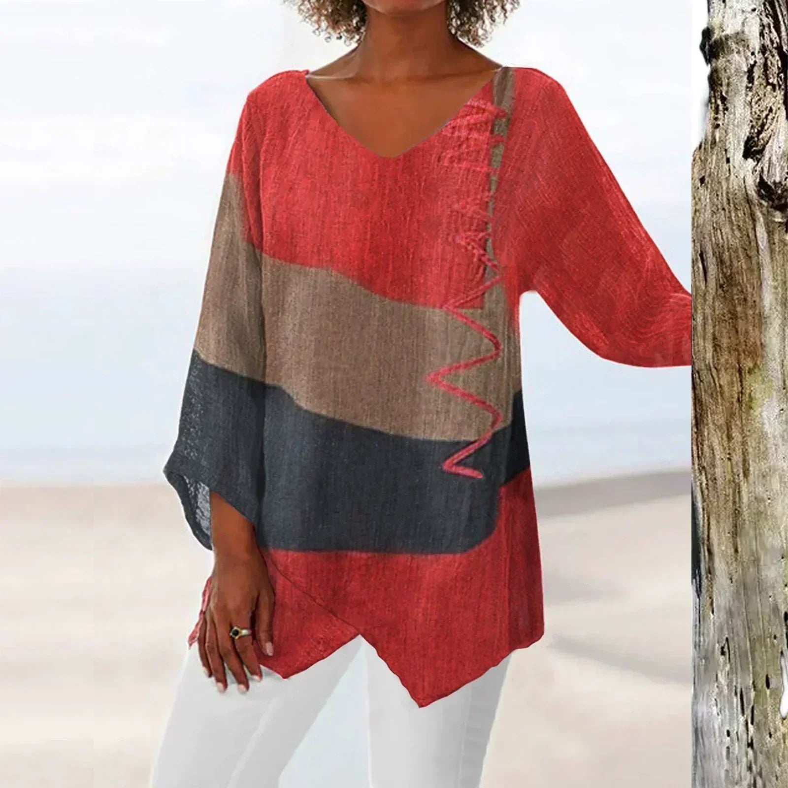 Lis | Stilfuld V-hals Color Block Top